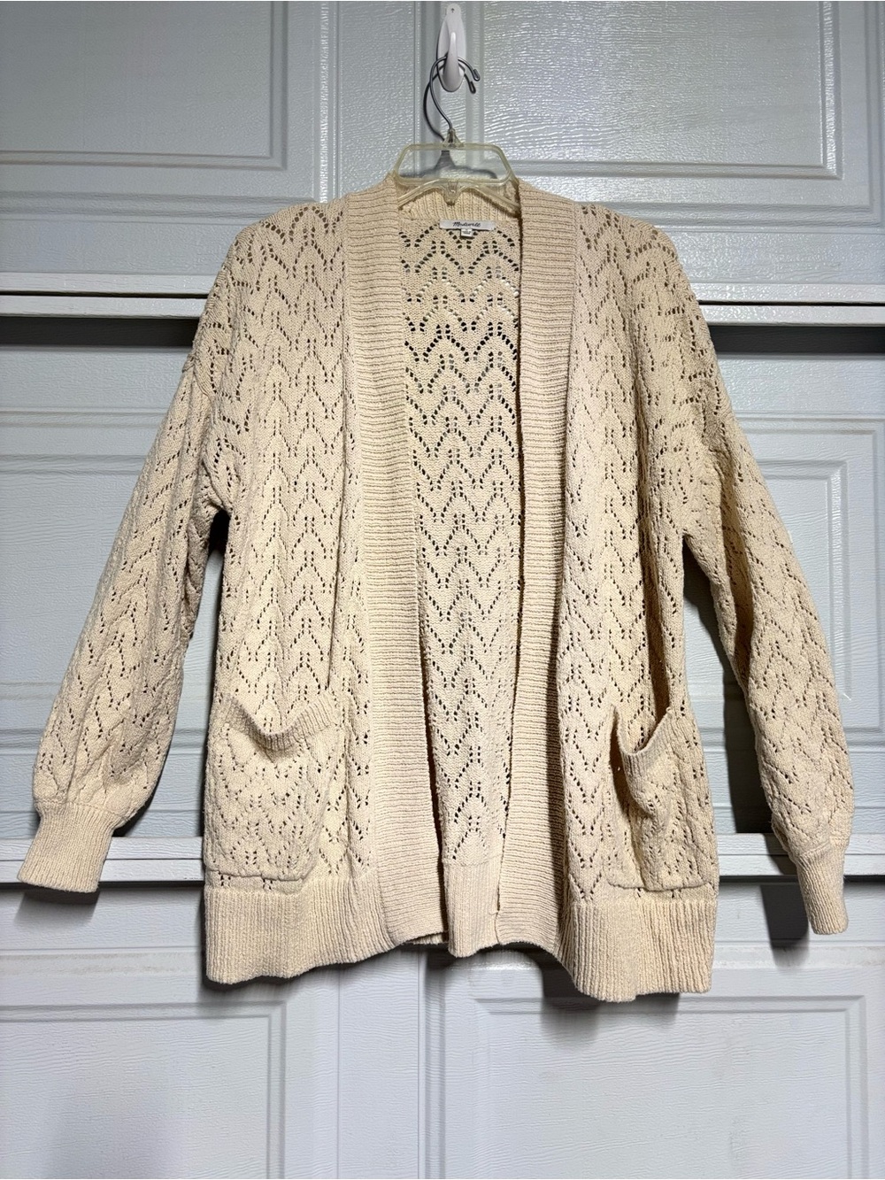 Madewell Cream Open-Front Pointelle Knit Cardigan
